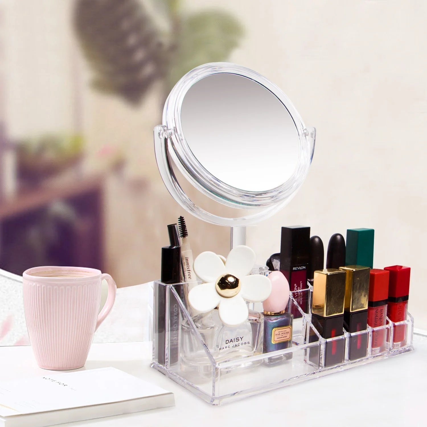 Makeup Dresser With Mirror, Acrylic Cosmetic Storage Box, Simple