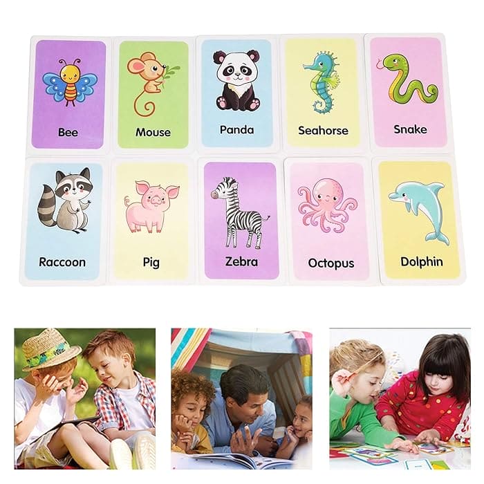 English Word Learning Flash Card For Kids, Visual Stimulation Cards for Toddlers, Cartoon Flashcards for Newborn Babies Kids, Fun Learning and Educational Kids Cards, Memory Training Learning Cards, Montessori Baby Learning Cards