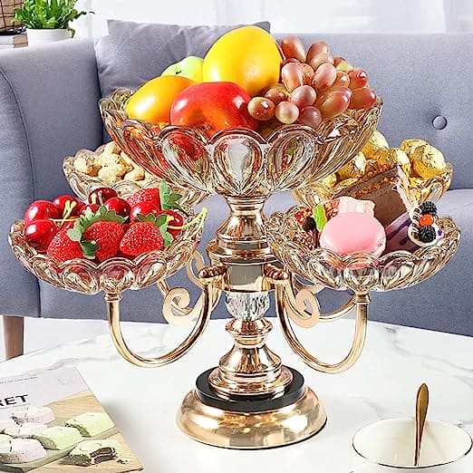 Multilayer Candy Platter, European Metal Fruit Bowl, Creative Light Luxury Snack Candy Plate, Home Living Room Coffee Table Tray, Decorations Fruit Bowl, Rotatable Fruit Basket