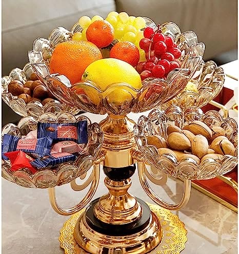 Multilayer Candy Platter, European Metal Fruit Bowl, Creative Light Luxury Snack Candy Plate, Home Living Room Coffee Table Tray, Decorations Fruit Bowl, Rotatable Fruit Basket