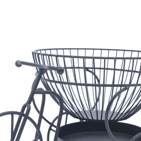 Tricycle Metal Fruit Basket, Double Layer Hollow Design Fruit Plate, Portable Kitchen Storage Countertops Shelf Rack, Metal Black Fruit And Vegetable Storage Stand, 2 Tier Metal Bread Basket