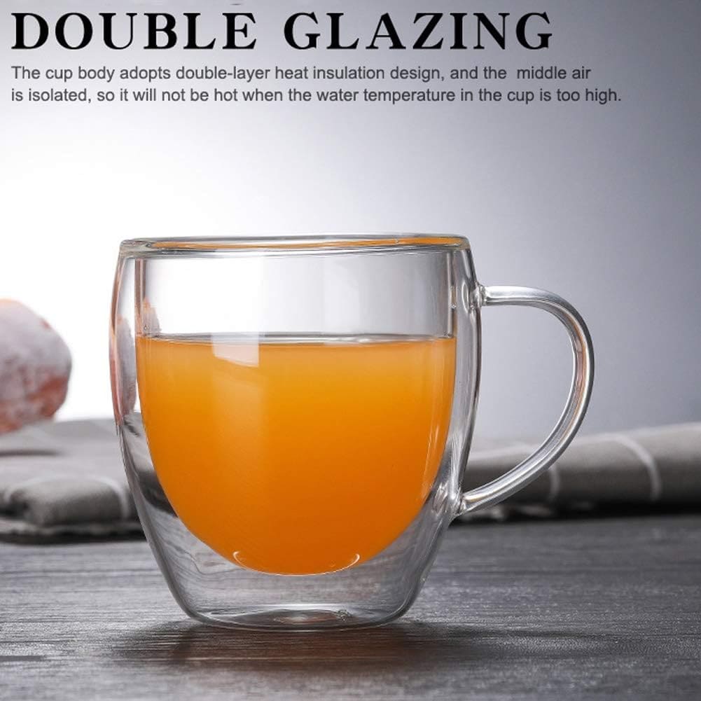 Heat Resistant Tea Cup, Double Wall Glass Cup With Handle, Portable Transparent Beverage Mug, Chai Glass Cup, Insulated Coffee Mug, Coffee Glass