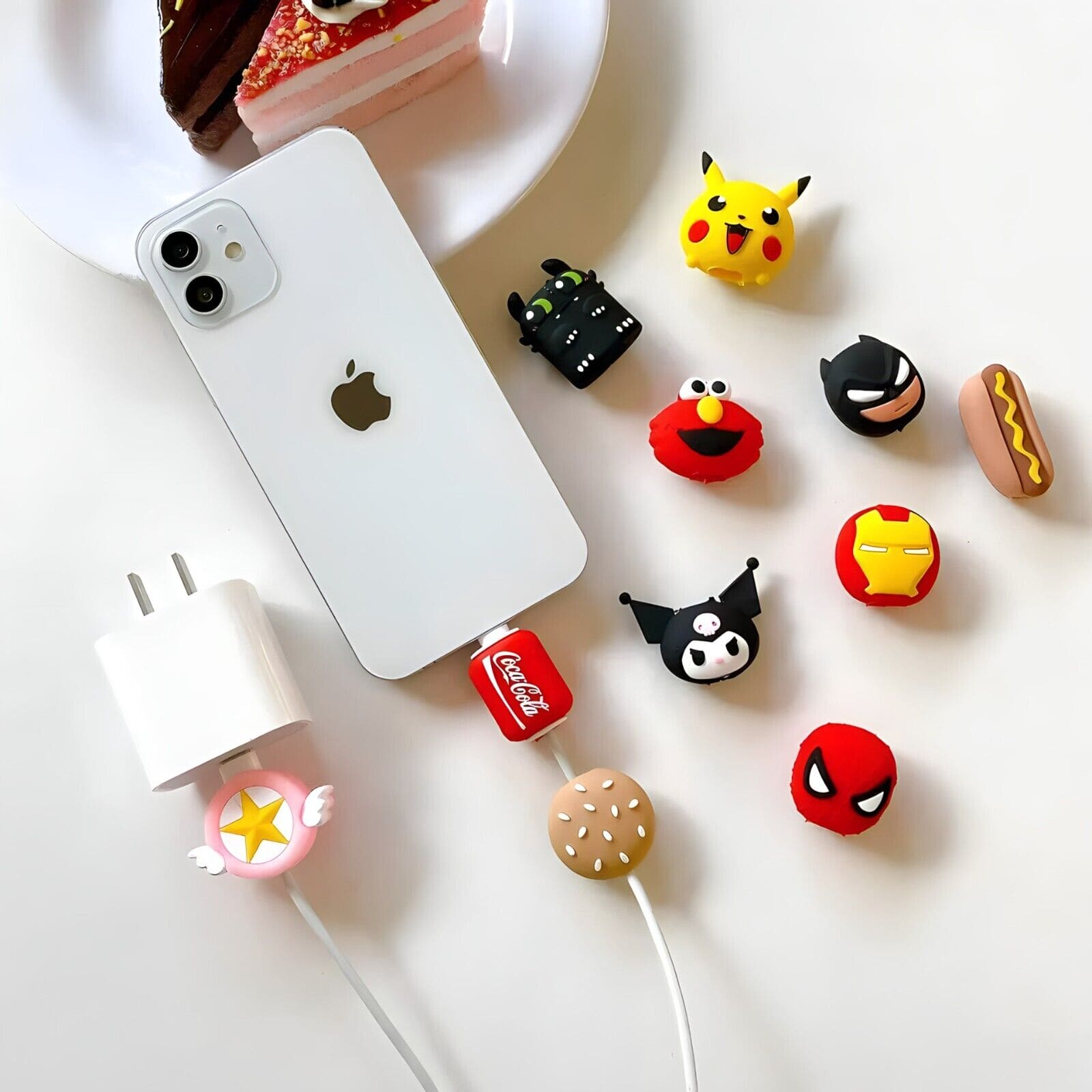Set Of 5 Cartoon Wire Protector, Minnie Stitch Charger USB Cable Winder, Charging Cable Saver, Silicone Bobbin Winder For Cell Phone, Anime Cable Protector Beads, Charging Data Line Earphone Bite Organizer, Anti Break Protector for Mobile Cables