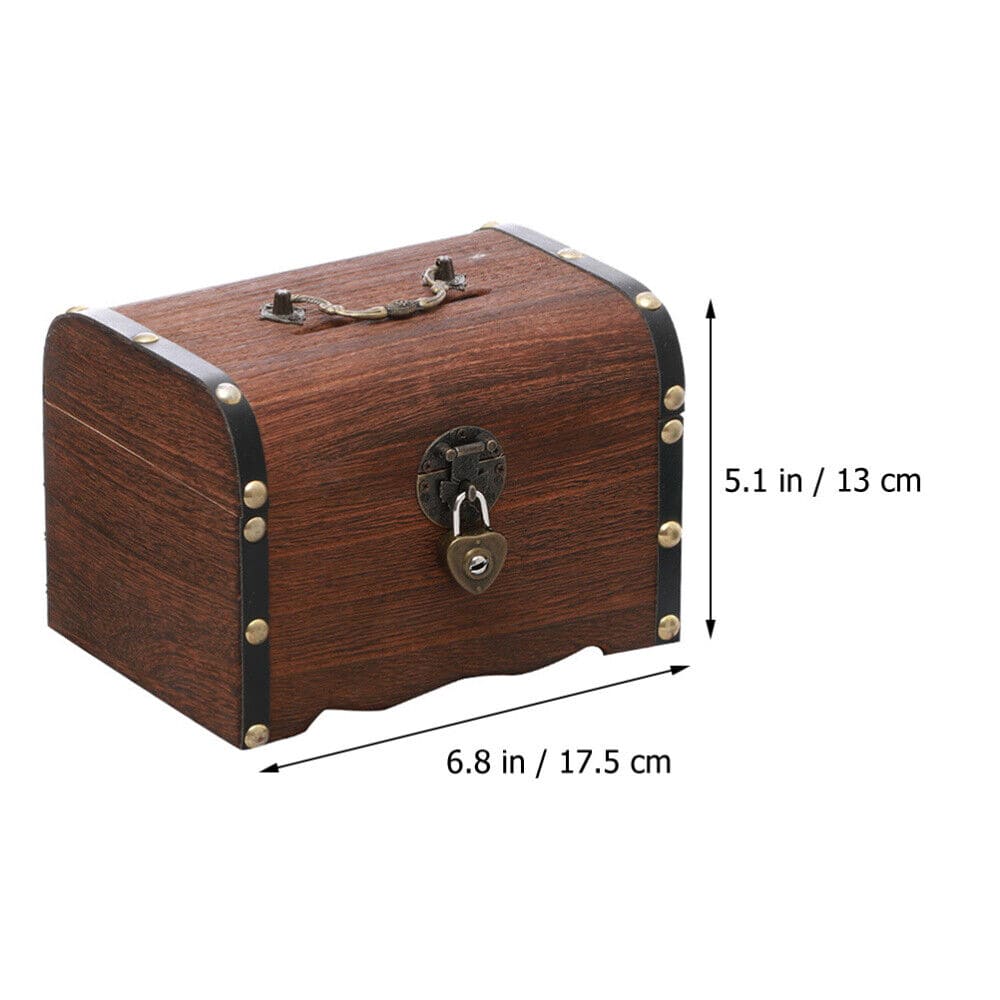 Treasure Money Box, Vintage Wood Money Saving Box With Lock, Pirate Multipurpose Treasure Chest Box, Children Lockable Coin Box, Paper Note And Coin Saving Box, Retro Wooden Treasure Chest Money Bank