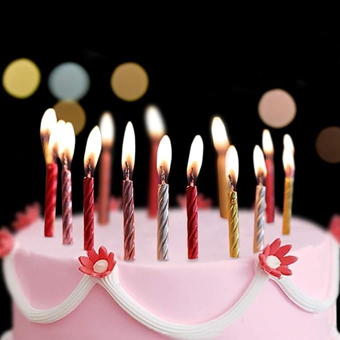 Set Of 8 Thread Color Birthday Candles With Candles, Cake Candle With Holder, Party Supplies Short Thin Metallic Color Candles