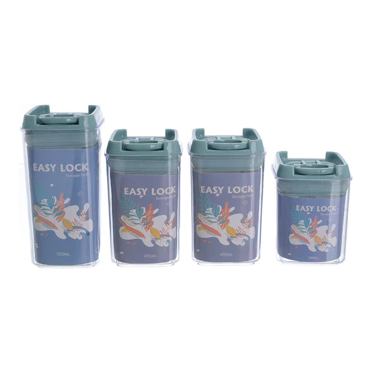 Set Of 4 Easy Lock Storage Tank, Acrylic Condiment Seasoning Set, Airtight (400ml, 600ml, 800ml, 1000ml) Food Organizer, Coffee Flour Sugar Tea Container, Kitchen Container Seal Storage Jars With Plastic Cover, Kitchen Accessories
