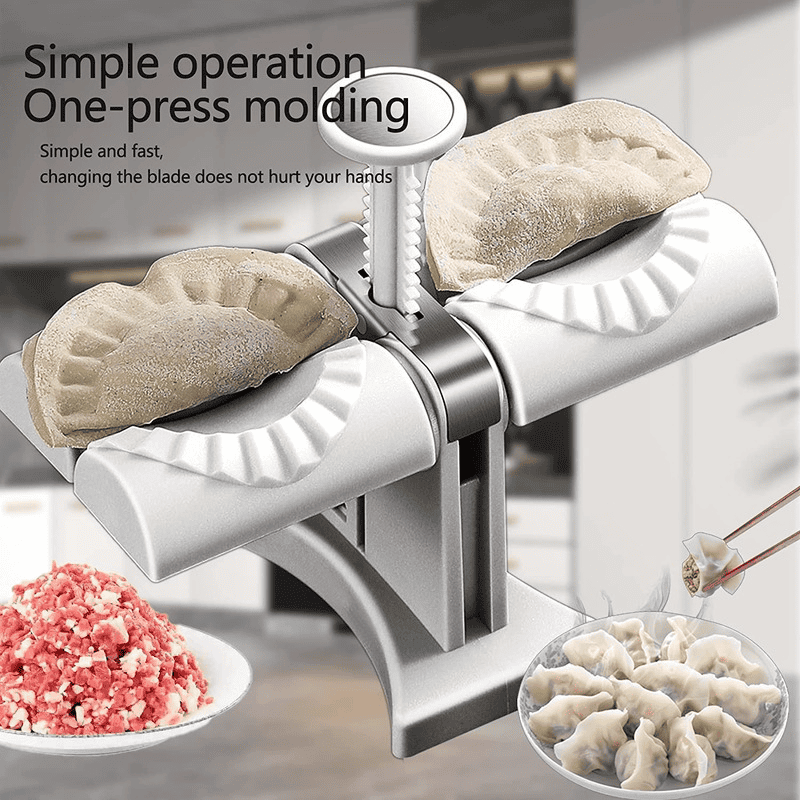 Double Head Dumpling Maker, Press Dumpling Mold, Automatic Dumpling Maker Mold, Two at Once Dumpling Wrap, Creative Momo Maker Machine, Stainless Steel Multifunction Dumpling Maker, Kitchen Dough Maker Gadget