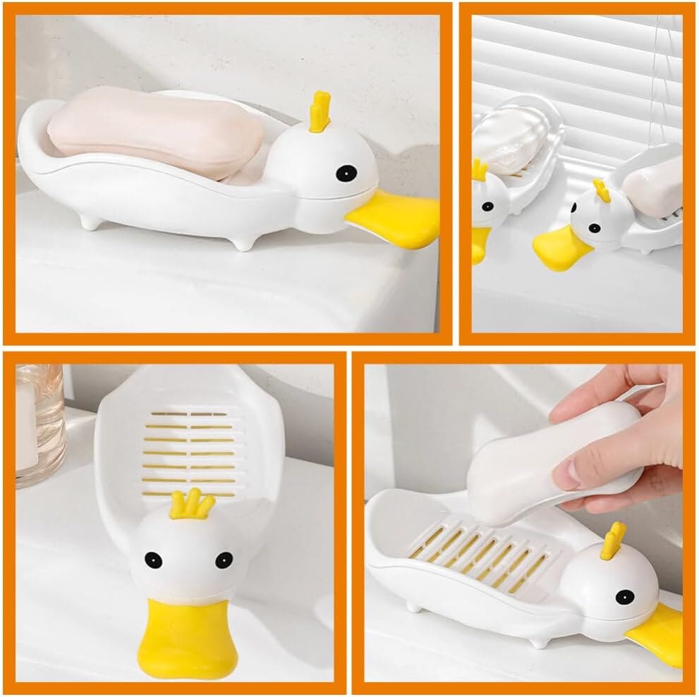 Crown Duck Soap Dish, Cute Duck Soap Dish With Drain, Double Wall Soap Box, Separatable Cartoon Soap Box, Bathroom Kitchen Sink Countertop Soap Box