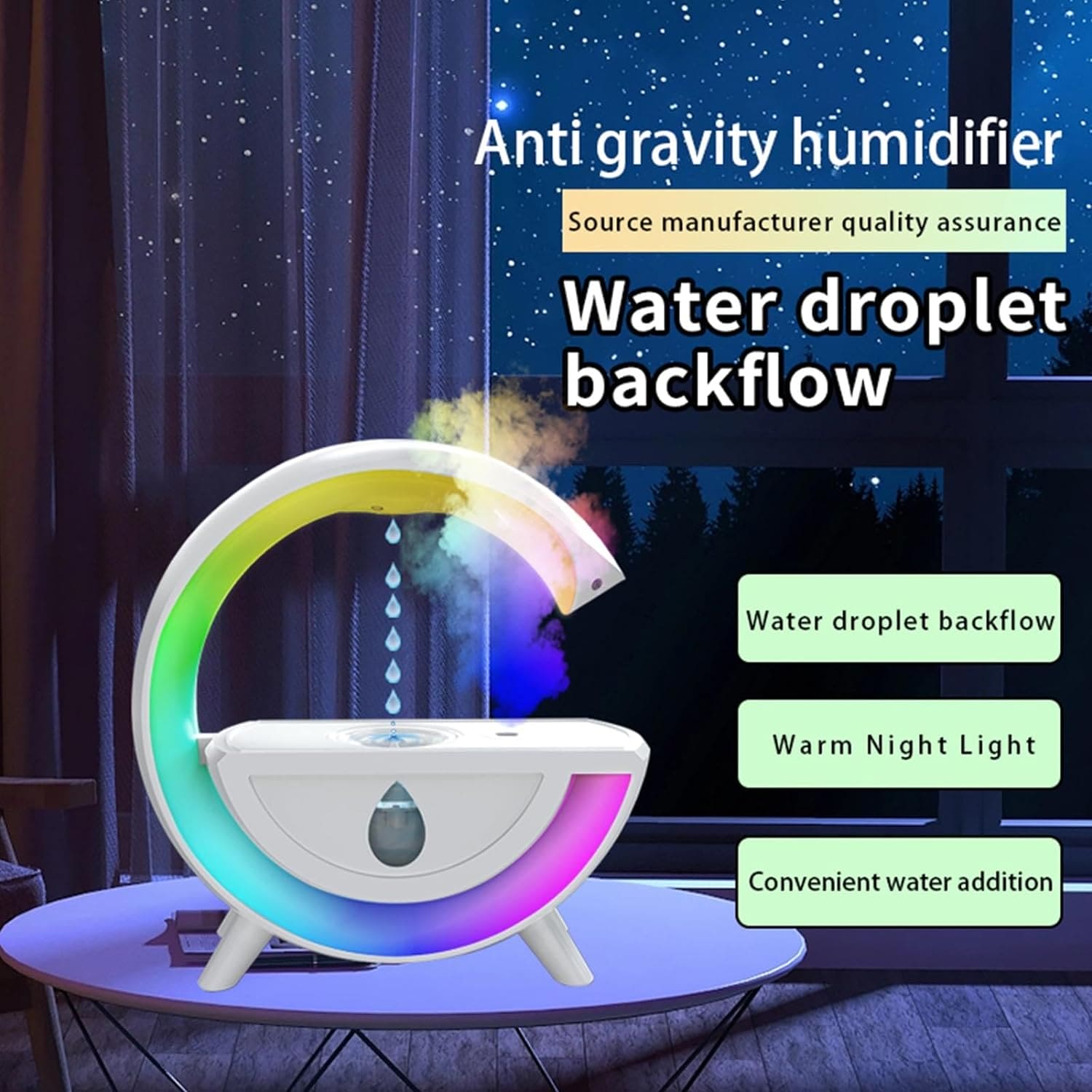 G Lamp Diffuser, Anti Gravity Humidifier, Water Drop Levitating Countercurrent Humidifier, LED Night Light Water Drop Sprayer, Table Lamp Home Office Sprayer, Water Droplet Mist Maker, Creative Aromatherapy Machine Home Fogger Diffuser