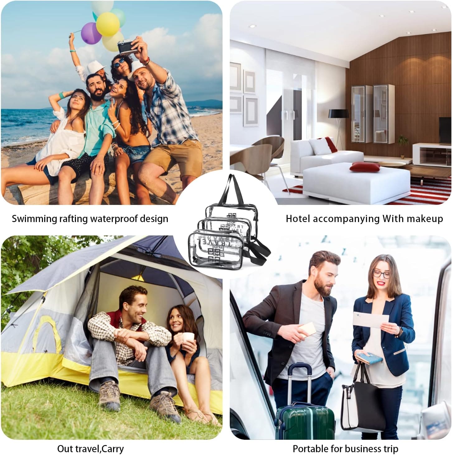 Set Of 3 Dream Travel Pouch, Transparent Oriented Makeup Bag, Carry Travel Zippered Pouch Bag, Waterproof, Portable Travel Cosmetics Pouch, Multifunctional PVC Zip Toiletry Carry Pouch