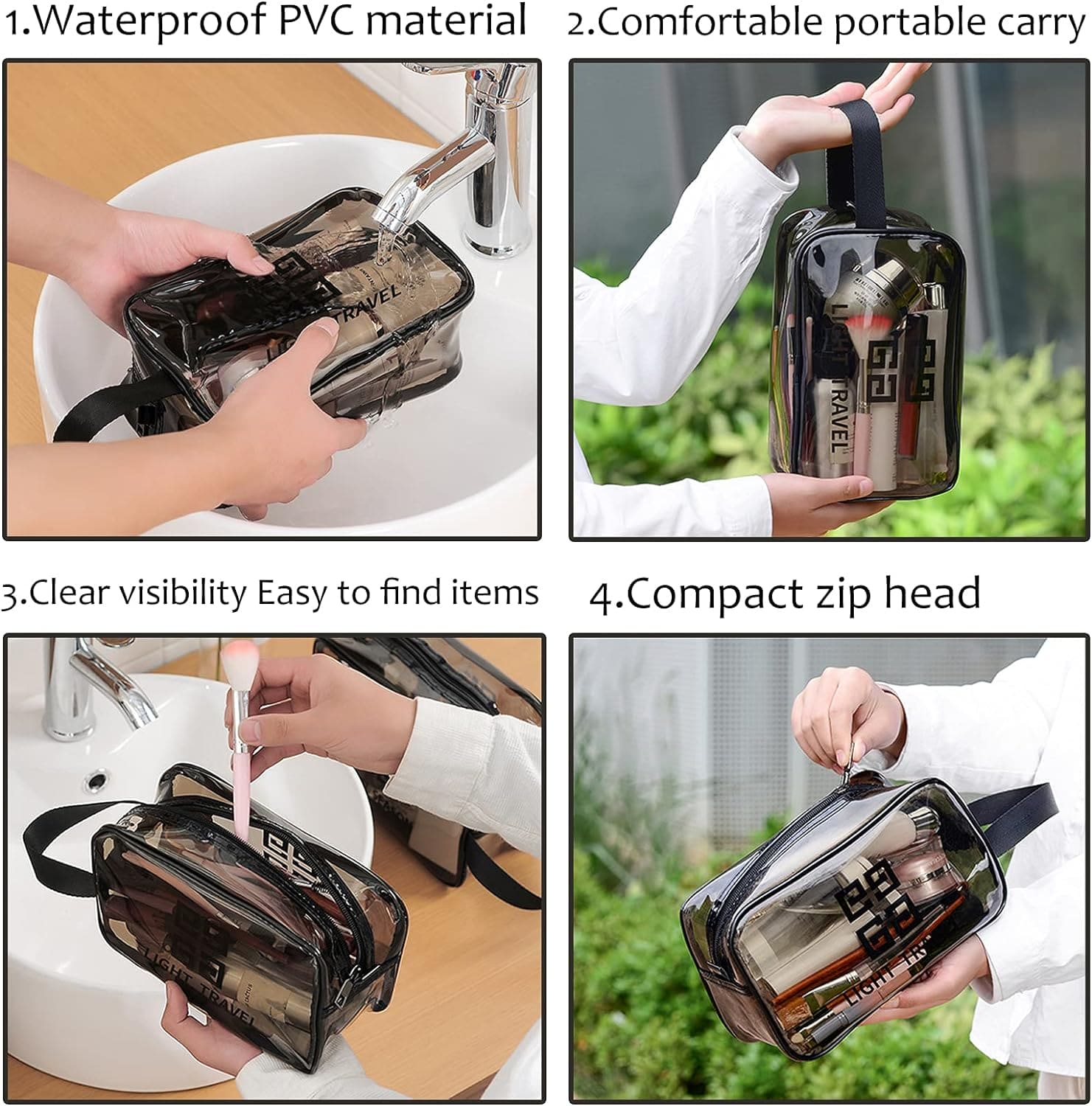 Set Of 3 Dream Travel Pouch, Transparent Oriented Makeup Bag, Carry Travel Zippered Pouch Bag, Waterproof, Portable Travel Cosmetics Pouch, Multifunctional PVC Zip Toiletry Carry Pouch