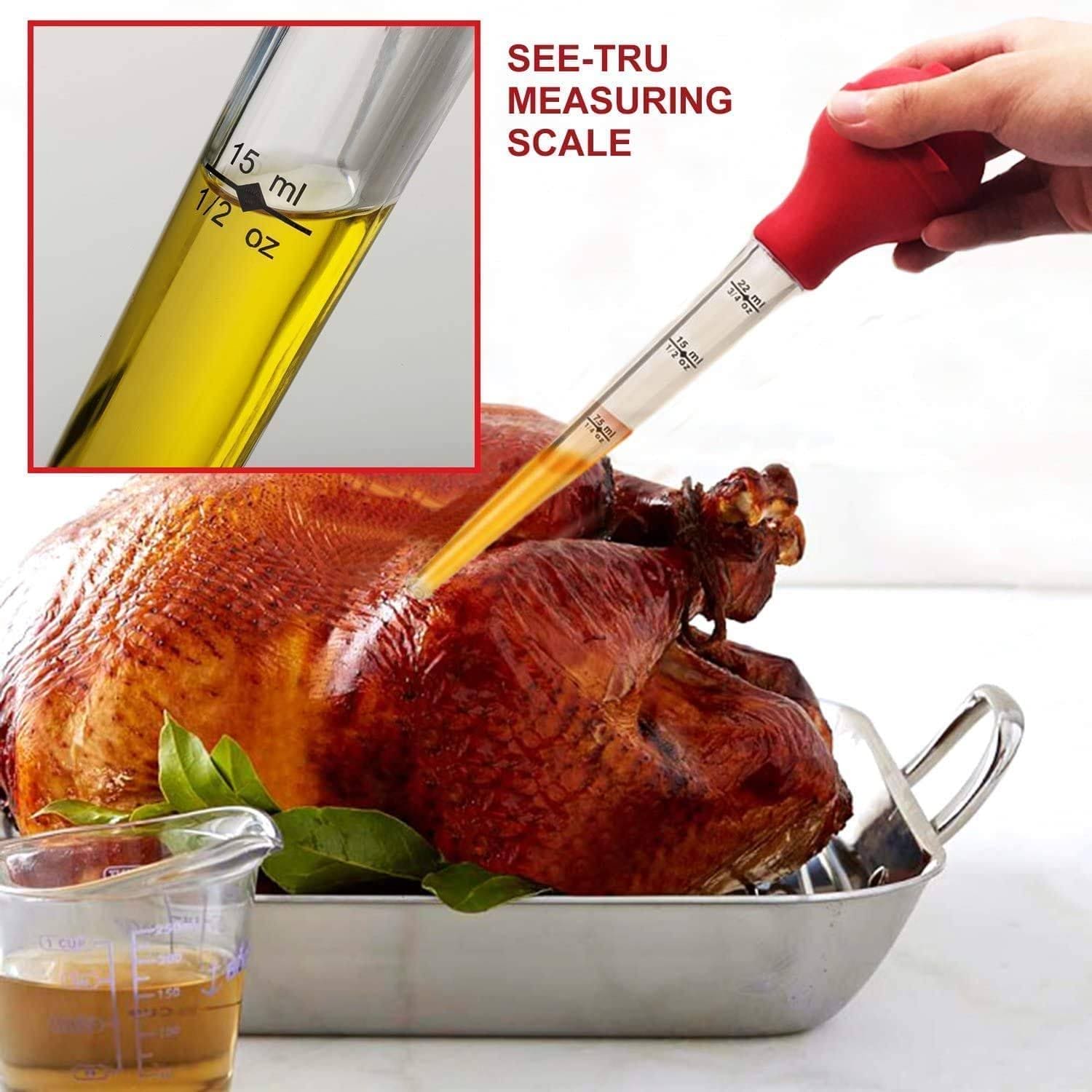 Oil Injector, Silicon BBQ Baster Syringe, Food Flavor Injector, Meat Marinade Injector, Liquid Drop Dropper, Home Baking Kitchen Tool, Round bulb Baster Syringe