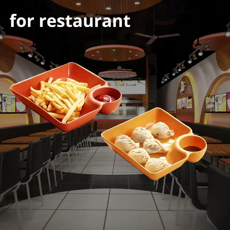 Set of 4 Square Dumpling Plate With Dipping Dish, Plastic Portion Plate, Sushi Fries and Dumplings Sauce Separation, Multipurpose Dumpling Plate With Sauce Compartment, Square Serving Plates with Sauce Holder, Multifunctional Food storage Plate