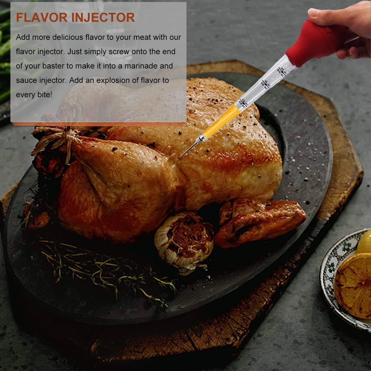 Oil Injector, Silicon BBQ Baster Syringe, Food Flavor Injector, Meat Marinade Injector, Liquid Drop Dropper, Home Baking Kitchen Tool, Round bulb Baster Syringe