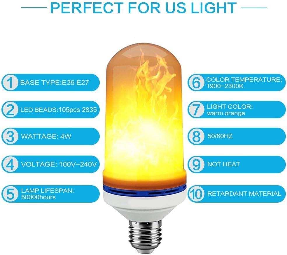 LED Flame Bulb, Yellow Flickering Lamp With Upside Down Effect, LED Dynamic Flame Effect Light, Indoor and Outdoor Home Decoration Flame Blub, Summer Flame LED Flame Light Bulb
