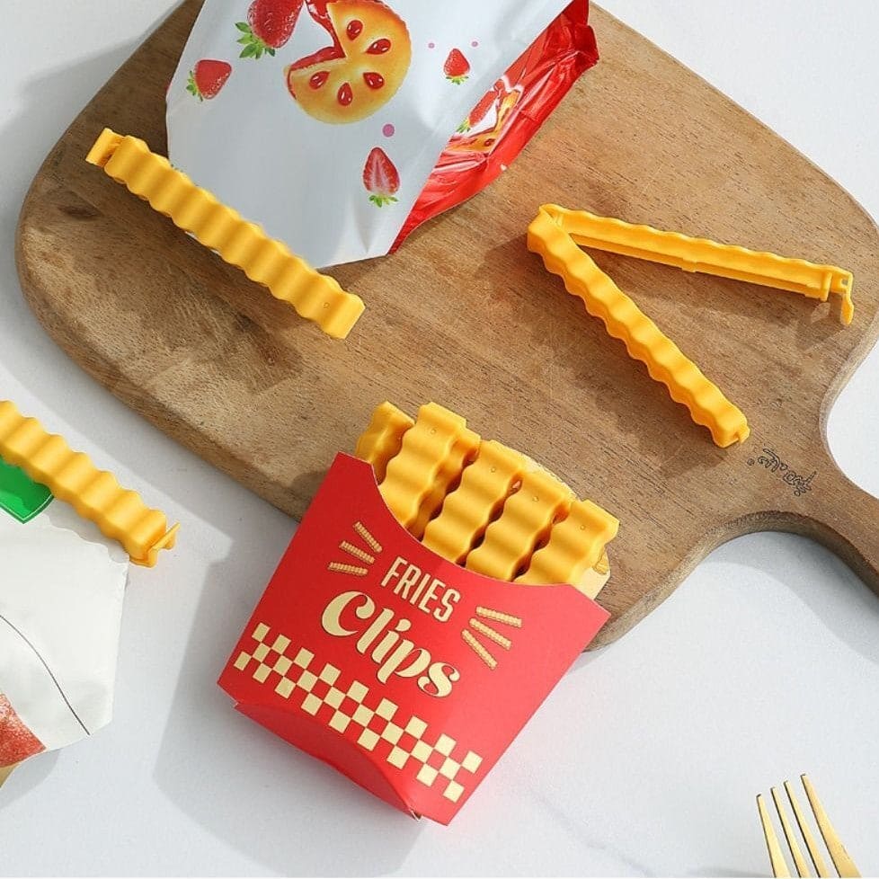 Set Of 12 Fries Sealing Clip, Creative French Fries Bag Sealer with Holder, Fridge Magnet Bag Clips, Food Seal Clip, Snack Sealing Sealing Clamp, Moisture-proof Preservation Clip, Crinkle Chips Closure Clip