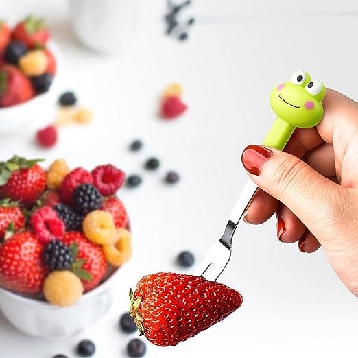 Set Of 6 Frog Food Pick, Stainless Steel Kids Food Pick, Cartoon Shape with 6 Cute Multi Fruit Fork & Stand, Cute Cartoon Frog Picks for Kids in Lunch Box, Reusable Lunch Box Decorative Toothpicks for Appetizer