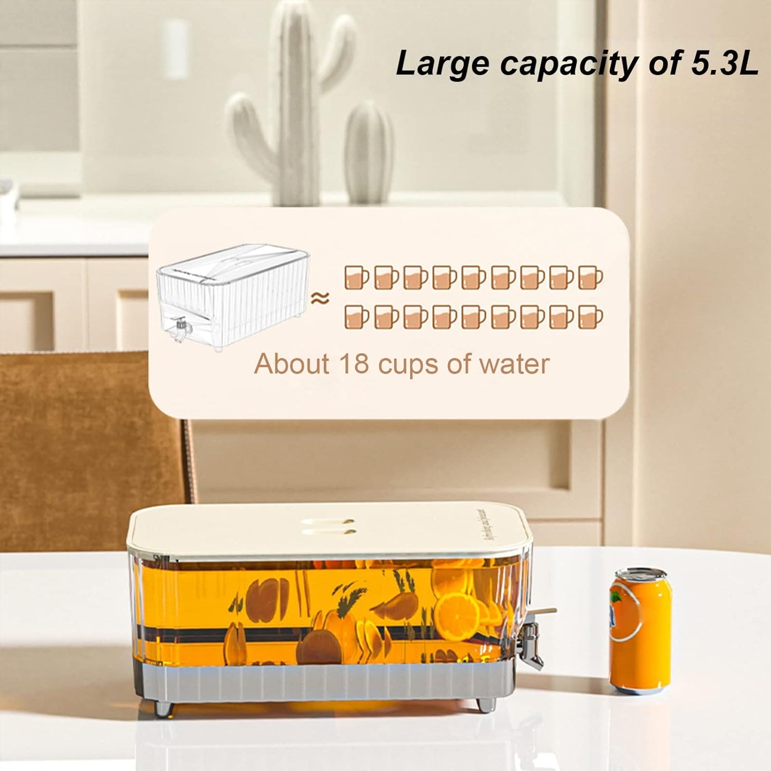 Cold Drink Barrel, 5.3L Drinks Container Bucket, Plastic Juice Dispenser with Faucet and Lid, Beverage Dispenser With Spigot, Clear Beverage Kettle with Lid for Kitchen Home Party, Summer Drink Dispenser With Spike, Universal Plastic Drink Dispenser