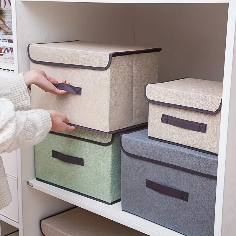 Fabric Cube Storage Box, Imitation Linen Storage Bin with Lid, Quilt Clothes Storage Bag, Non-woven Storage Basket, Multipurpose Practical Sundries Box, Large Capacity Household Storage Organizer