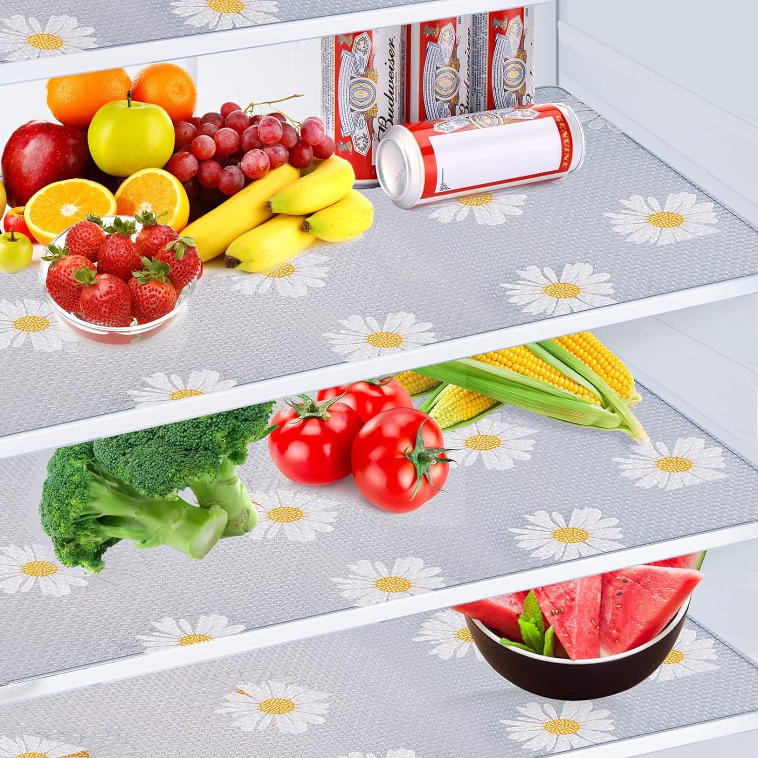 Printed Fridge Liner, Silicon Drawer Mats, Non-Adhesive Waterproof Kitchen Cabinet Liners, Multipurpose Anti Frost Waterproof Pad, Washable Cooler Liner for Home Kitchen