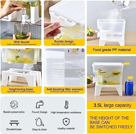 3.5L Party Drink Dispenser With Stand, Transparent Freezer Water Jugs, Cold Kettle Water Pitcher With Tap Jug, Summer Large Cold Kettle With Faucet, Beverage Dispenser Water Cool Jug, Plastic Pitcher With Lid, Beverages Dispenser With Dual Use Stand