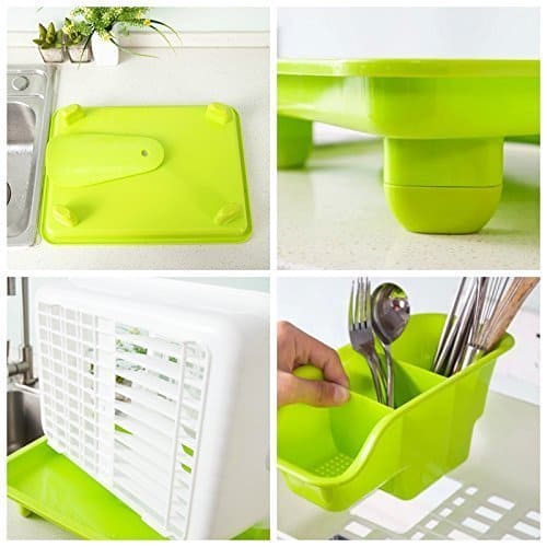 2 Tier Dish Drying Rack, Utensil Holder for Kitchen Counter, Durable Plate Rack With Drainer, Large Plastic Basket with Tray, Multipurpose Kitchen Drainage Storage Rack, Kitchen Utensils Organizer, Portable Kitchen Storage Rack