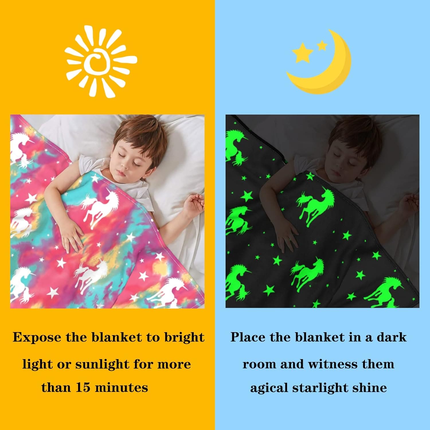 Glow In The Dark Blanket, Luminous Glowing Blanket For Kids, Super Soft Cozy Warm Rainbow Blanket, Unicorns Flannel Throw Blanket, Sleepiwsh Unicorn Kids Glow Throw, Rainbow Blanket Birthday for Toddler Kids, Cozy Soft Fluffy Fleece Nap Sleep Blankets