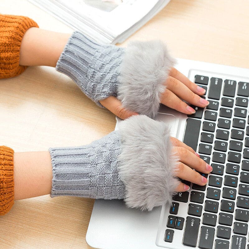 Fingerless Winter Gloves, Rabbit Fur Mitten Gloves, Faux Fur