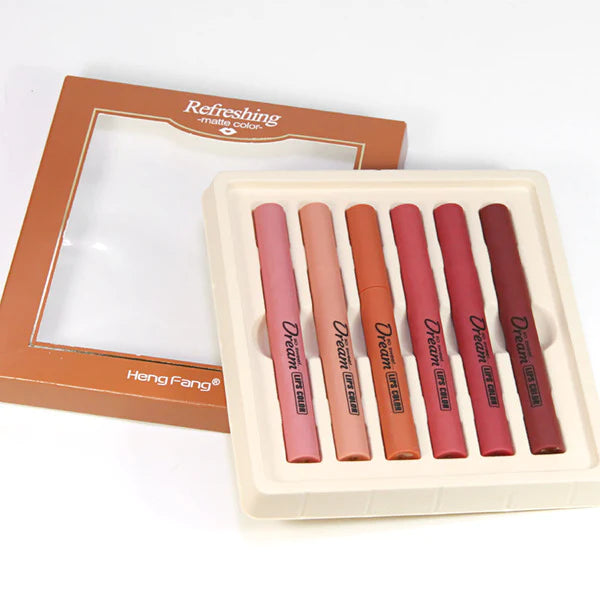 6 Pcs Heng Feng Dream Lipstick, Refreshing Dream Lip Gloss, Silky Touch Matte Lipsticks, Heng Fang So Sweet Dream Lipstick
