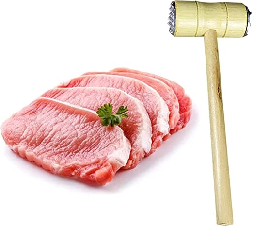 Double Sided Wooden Meat Hammer, Meat Mallet Tenderizer, Steel Meat Knocker With Wooden Handle, Kitchen Meat Hammer, Pork Chop Hammer, Dual Sided Meat Mallet For Kitchen, Heavy Duty Meat Pounders Hammer