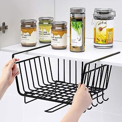 Under Cabinet Hanger Rack, Home Kitchen Hanging Mesh Basket, Wire Shelf Block Rack Organizer, Cabinet Partition Wardrobe Storage Rack, Multipurpose Space Saving Hanging Under Baskets