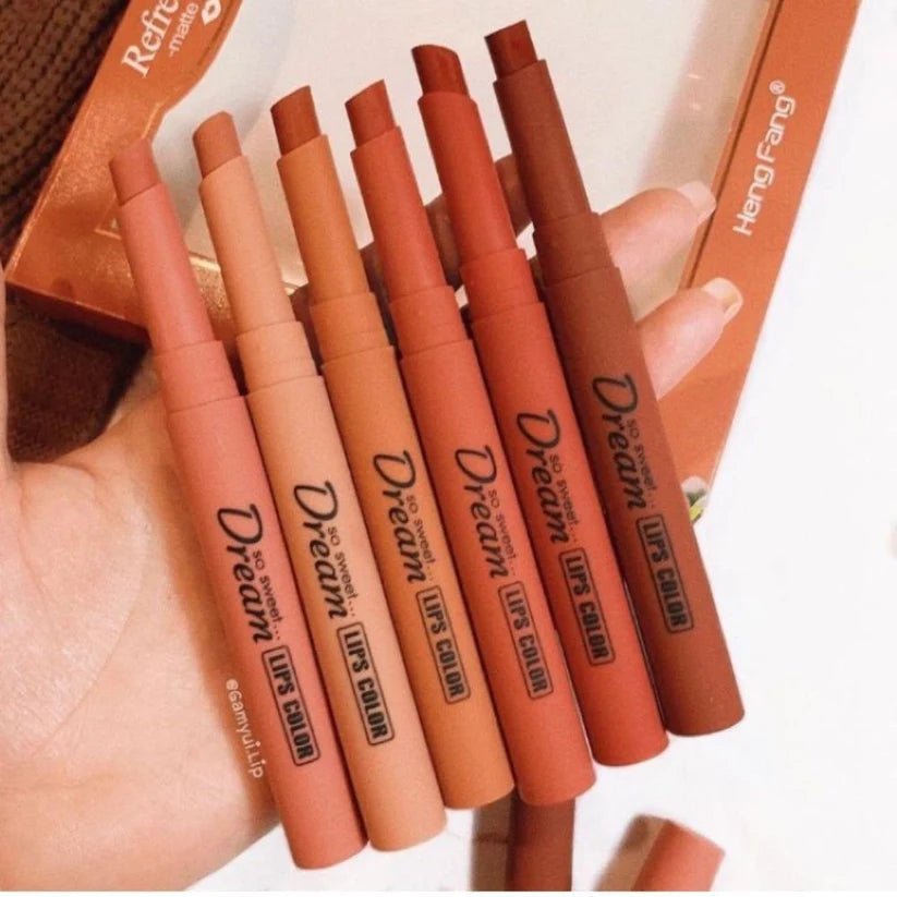 6 Pcs Heng Feng Dream Lipstick, Refreshing Dream Lip Gloss, Silky Touch Matte Lipsticks, Heng Fang So Sweet Dream Lipstick