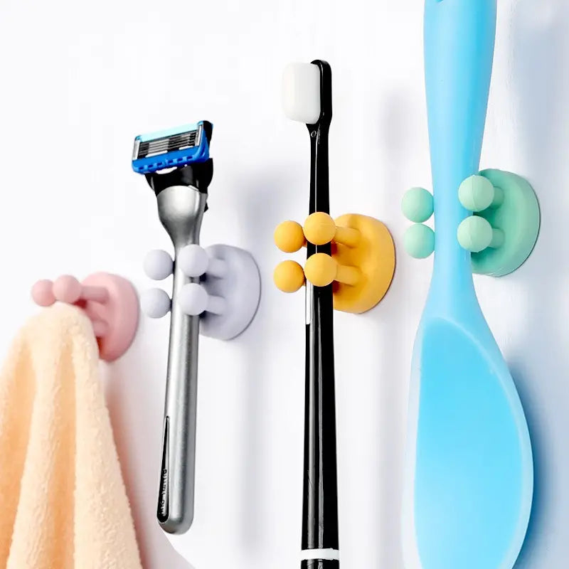 Silicon Utility Hook, Four legs elastic Hook Multifunctional Plug Holder, Self Adhesive Single Toothbrush Hook, Bathroom Kitchen Seamless Hanger, Wall Mounted Sticky Hanging Hook