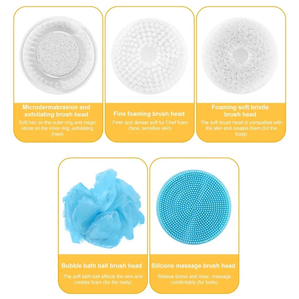 Spinning Spa Brush, 5 in 1 Electric Shower Brush, Multi Body Cleansing Brush, Handheld Massage Body Brush, Rotating Shower Sponge Scrubber Brushes, Multifunction Electric Shower Brush, Long Handle Rechargeable Back Body Brush