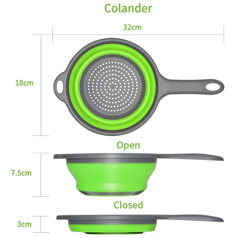Foldable Colander Basket, Folding Vegetable Fruit Washing Basket Drain Strainer, Extendable Kitchen Colander Strainer With Handle, Round Kitchen Strainer for Draining, Over The Sink Vegetable/Fruit Flexible Strainer, Folding Heat Resistant Colander