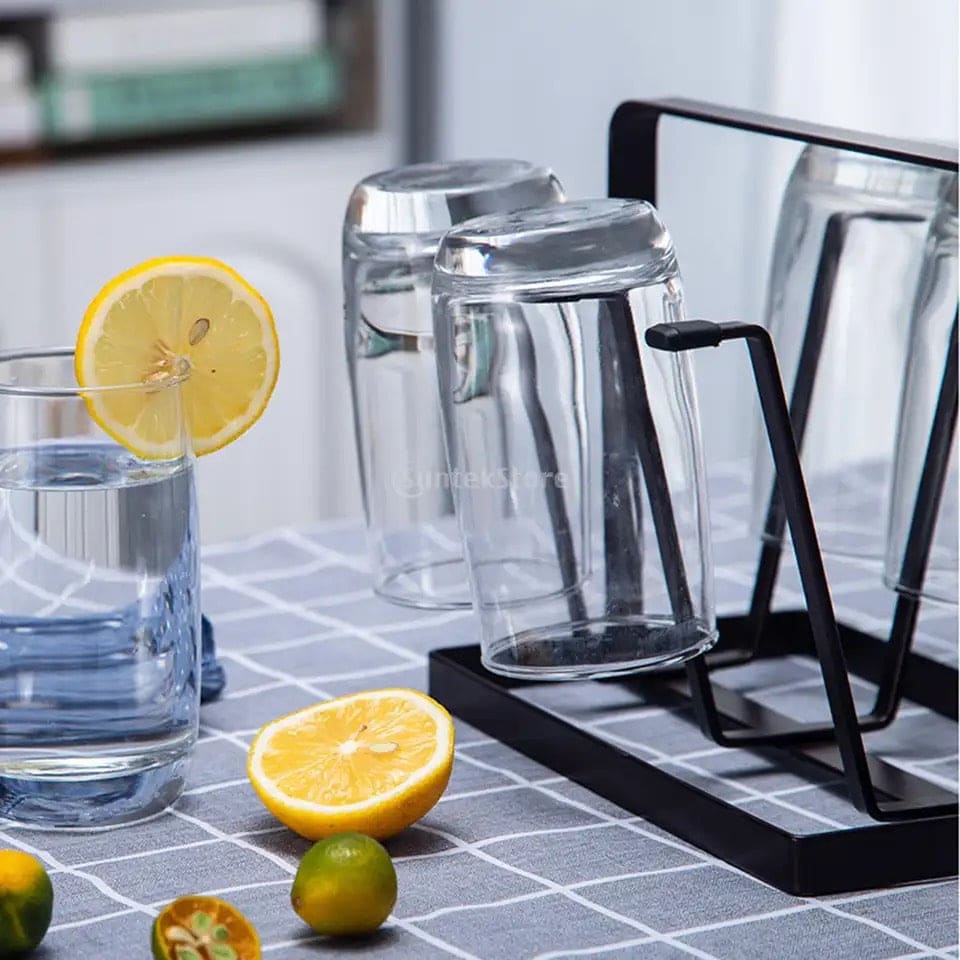 Iron Glass Stand, 6 Hooks Cups Mug Glass Stand Holder, Metal Cup Drying Rack Shelf, Cup Hanging Drainer, Upside Down Cup Drain Rack, Countertop Cup Holder for Bottle, Glass, Mug, Non-Slip Mugs Bottles Organizer For Kitchen