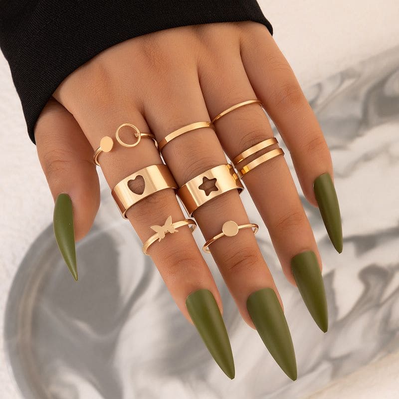 Simple Star Heart Rings, Geometric Retro Rings For Women, Trendy Shining Women Jewellery Set, Vintage Knuckle Rings Set, Stackable Finger Rings, Midi Rings For Women