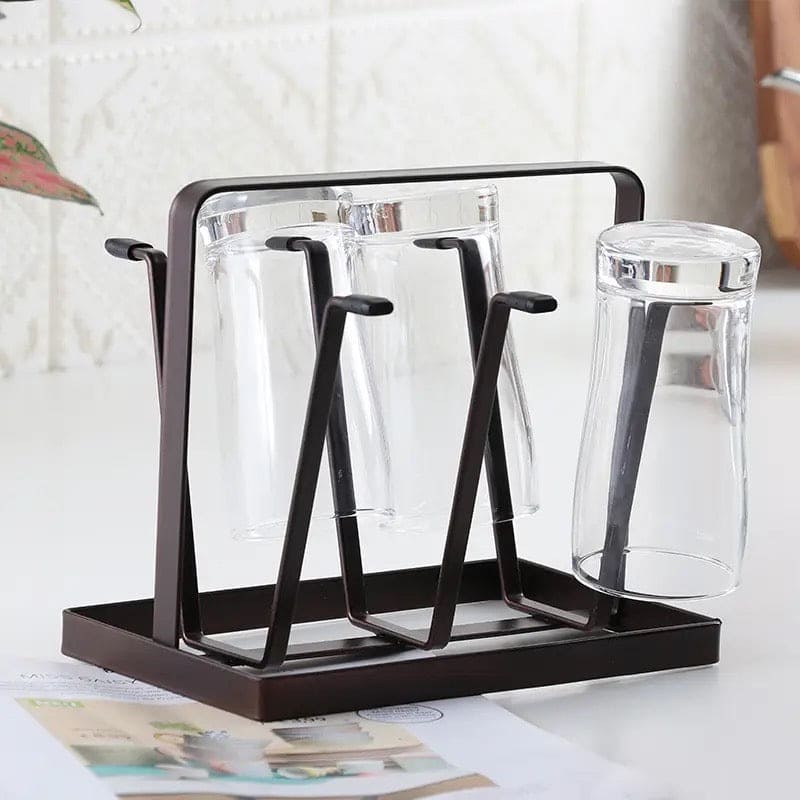 6 Glass Cups Stand Holder Drying Shelf Kitchen Water Cup Rack Home Hanging  Drk