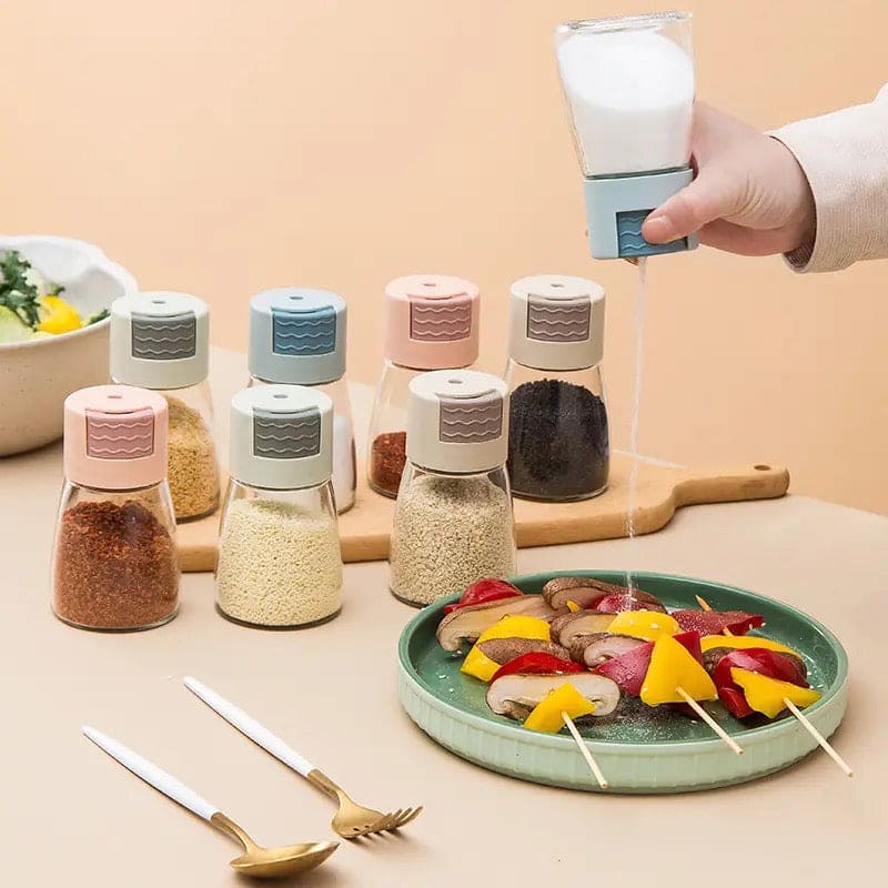 Metering Salt Shaker, Quantitative Salt Shaker, Press Salt Shaker, Seasoning Spice Jar Can, Kitchen Spice Seasoning Bottle, Push Type Salt Dispenser, Cap Sealed Cruet Condiment Seasoning Jars