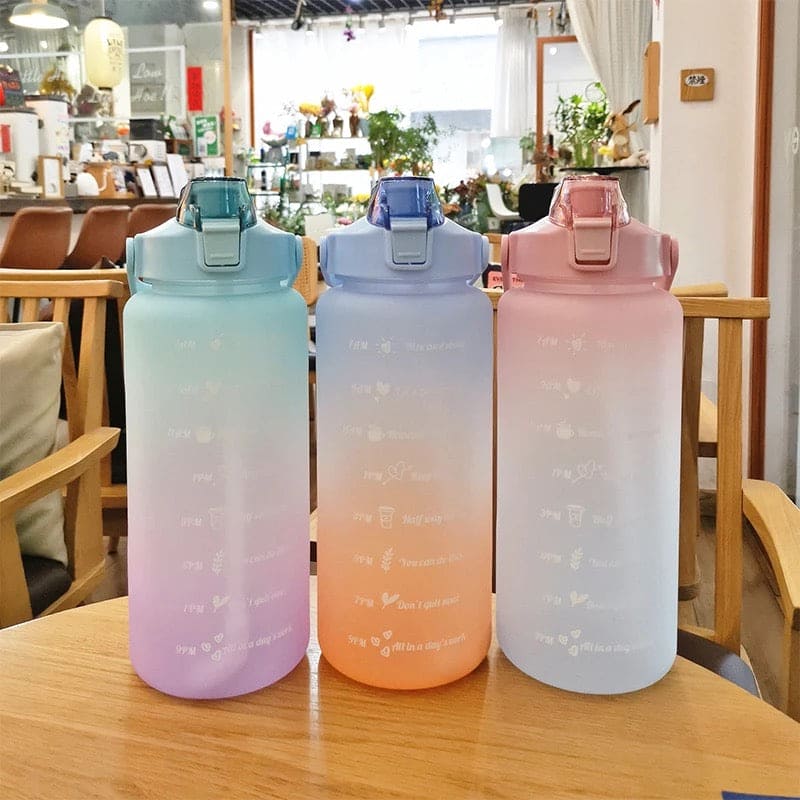 2L Gradient Water Bottle, Flip Lid Drink Jug, Water Flask Drinking Bottle, Outdoor Sports Portable Plastic Cold Water Cups, Transparent Frosted Plastic Water Bottle