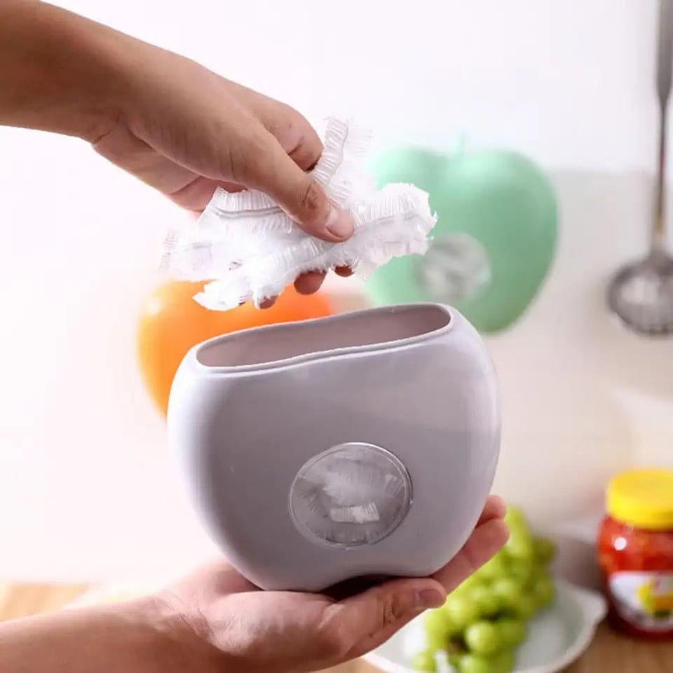 Apple Cling Flim Storage Organizer, Plastic Wrap Storage Box, Kitchen Bathroom Disposable Organizer, Transparent Disposable Plastic Bags Organizer, Elastic Fresh Keeping Bag Storage Container, Multifunctional Plastic Wall-mounted Kitchen Storage Box