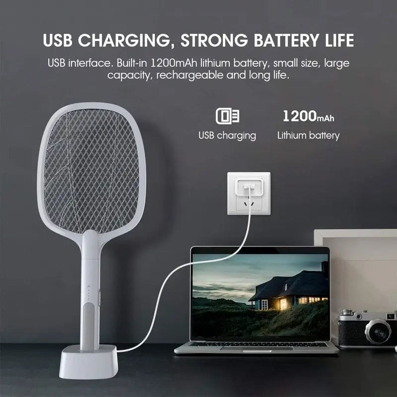 Handheld Electric Mosquito Swatter Racket, 2 in 1 Electric Bug Zapper, Mosquitoes Trap Lamp & Racket, Anti Mosquito Fly Trap, Home Bug Insect Racket, Electric Fly Swatter Racket, USB Rechargeable Electric Fly Swatter For Home and Outdoor
