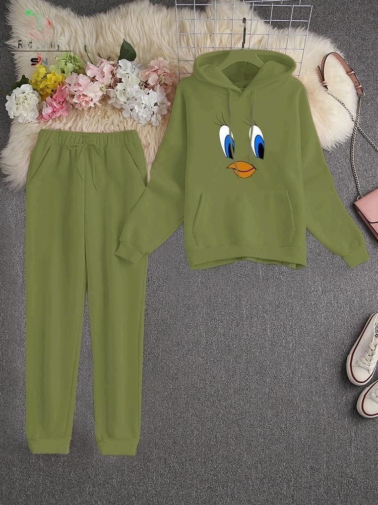 2 Pcs Tweety Face Hoodie With Trouser, Women Long Sleeve Tops Sweatshirts, Dream Harajuku Oversized Casual Clothes, Men's Hoodie Trouser Suit, Track Suit For Jogging