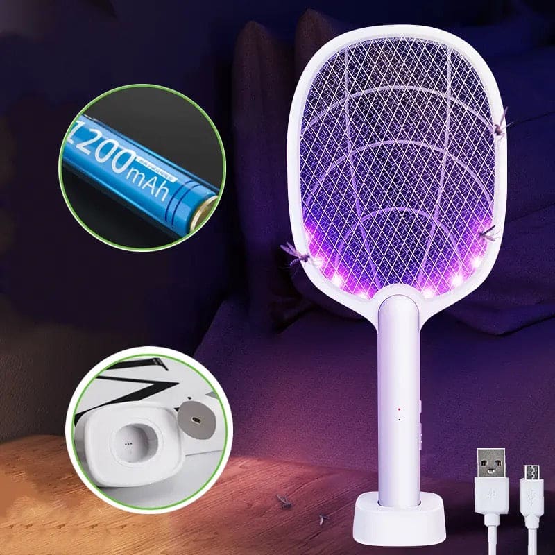 Handheld Electric Mosquito Swatter Racket, 2 in 1 Electric Bug Zapper, Mosquitoes Trap Lamp & Racket, Anti Mosquito Fly Trap, Home Bug Insect Racket, Electric Fly Swatter Racket, USB Rechargeable Electric Fly Swatter For Home and Outdoor