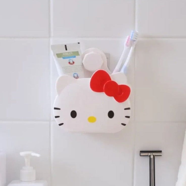 Hello Kitty Toothbrush Holder, Multifunctional Wall Bathroom Storage Rack, Wall Mount Toothbrush Holder for Bathroom