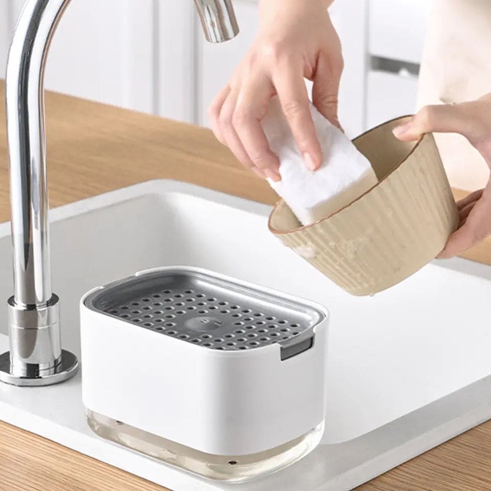 2 In 1 Caddy Soap Dispenser, Automatic Liquid Soap Dispenser, Caddy Soap Dispenser, Manual Press Liquid Soap Dispenser, Soap Dispenser With Sponge Holder, Cleaning Liquid Pump Dispenser Container, Home Bathroom Kitchen Soap Dispenser With Sponge