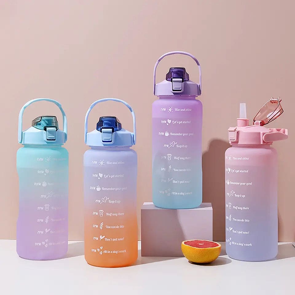 2L Gradient Water Bottle, Flip Lid Drink Jug, Water Flask Drinking Bottle, Outdoor Sports Portable Plastic Cold Water Cups, Transparent Frosted Plastic Water Bottle