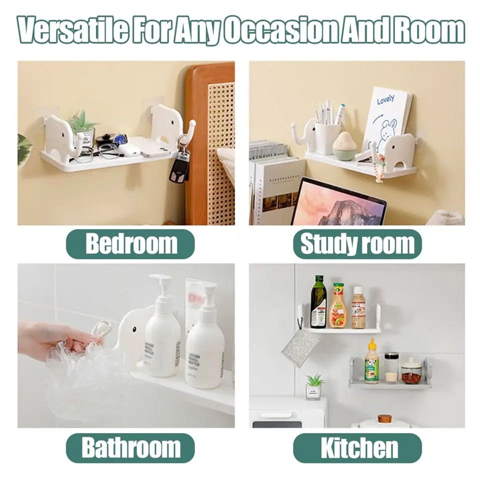 Elephant Storage Shelf, Multifunctional Storage Rack, Elephant Guardrail Hook Storage Rack, Household Kitchen Bathroom Organizer Shelf, Wall Hanging Seasoning Storage Shelf, Wall Mounted Storage Organizer, Multipurpose Floating Shelf