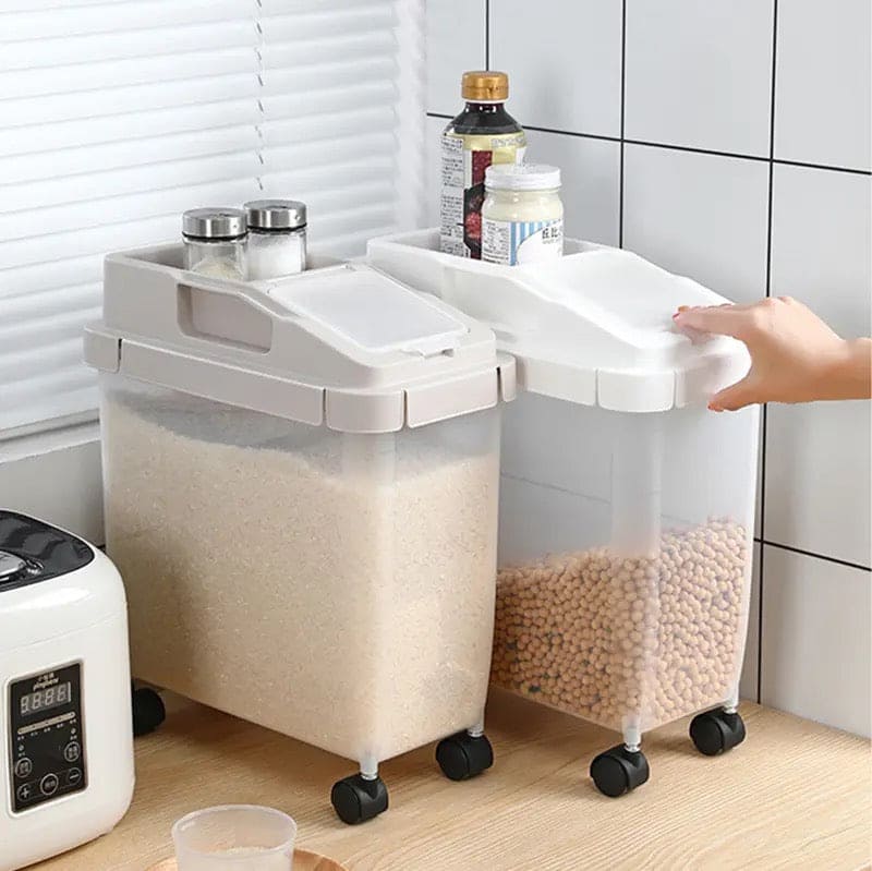 Baffect Food Storage Container, Transparent Sealed Rice Storage Box, Household Soybean Corn Cereal Storage Box, 10kg Large Capacity Grain Cereal Storage Box With Wheels And Measuring Cup, Airtight Food Tank Organizer, Flip Top Food Container Bucket
