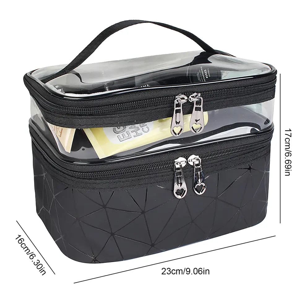 Dual Transparent Cosmetic Bag, Women Make Up Case, Big Capacity Travel Makeup Organizer, Toiletry Beauty Storage, Portable Women Makeup Bag, Travel Carrying Bag, Cosmetic Storage Bag, Dual Zipper Wash Beauty Pouch